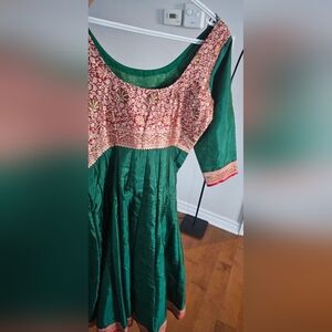 Green and Pink Embroidered Dress